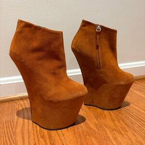Giuseppe Zanotti Suede Heel-Less Wedge Booties Sz 7.5 Platform Terracotta